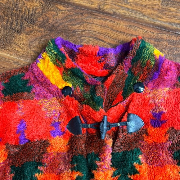 Vintage Abstract Red and Orange Teddy Jacket - Picture 6 of 13
